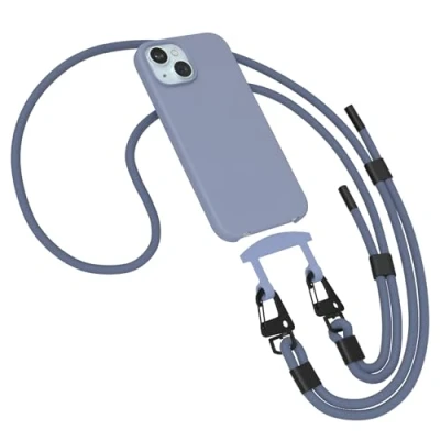 Abbildung von EAZY CASE Hülle mit Band kompatibel iPhone 15 Handyhülle für Schutzhülle Silikonhülle Mikrofaser stoßfester Fallschutz Handykette zum Umhängen 2in1 Handykordel in Blau