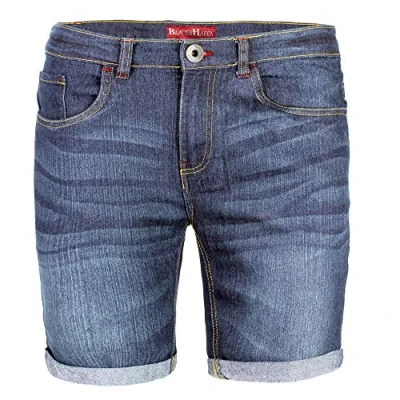 Abbildung von BlauerHafen Herren Designer Jeans Shorts Stretch Kurze Hose Super Flex Slim Fit Sommer Denim Half Pants Casual Bermuda (W30 (Taille: 79 81cm), Dunkelblau)