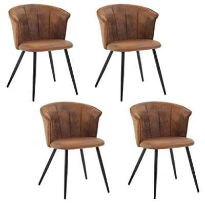 Abbildung von MEUBLE COSY Esszimmerstühle 4er Set Küchenstuhl Retro Polsterstuhl mit Armlehne Sessel aus Vintage Künstlich Wildledersitz Metallbeine Braun, 55x58x75.5cm