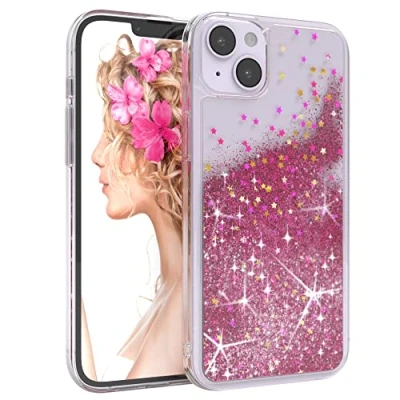 Abbildung von EAZY CASE Hülle kompatibel mit iPhone 14 Plus Schutzhülle Flüssig Glitzer, Handyhülle, Schutzhülle, Back Cover Glitter Flüssigkeit, TPU/Silikon, Transparent/Durchsichtig, Pink