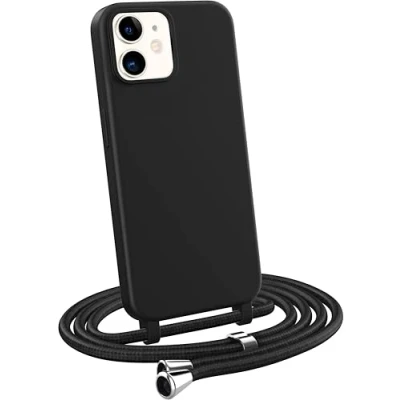 Abbildung von MyGadget Handykette für iPhone 12 Mini [ Hülle mit verstellbaren Band ] TPU Handyhülle Handyband zum Umhängen Kordel Schnur Case Schutzhülle Schwarz