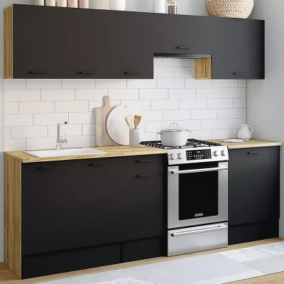 Abbildung von IDMarket Komplette Küche, 240 cm, Subtil mit Arbeitsplatte, 7 Elemente, Holz und Schwarz
