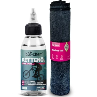 Abbildung von bio chem Fahrrad Kettenöl Antriebsöl 100 ml Tropfflasche inkl. Mikrofasertuch Premium Qualität Wellness für Fahrradketten Verringert Reibung, Verschleiß &amp; Rostbildung