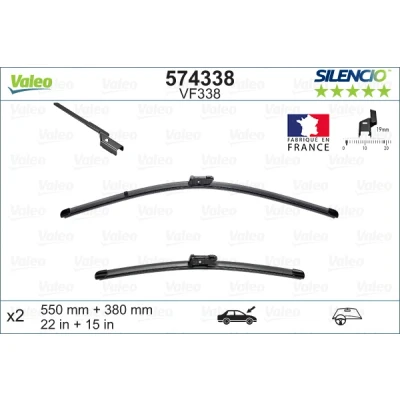 Abbildung von Scheibenwischer Valeo Silencio X.trm, Flat Blade Set 574338 vorne Rahmenlos Top Lock LANCIA: Musa, FIAT: Idea