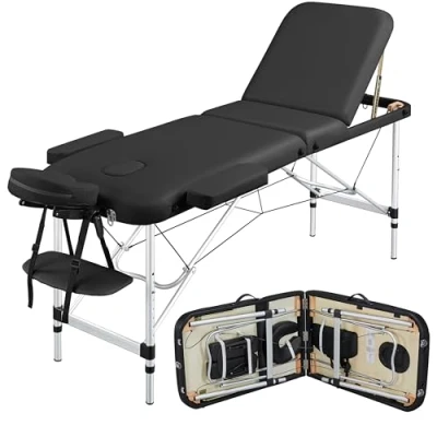 Abbildung von Yaheetech Tragbare Massageliege 3 Zonen Höhenverstellbarer Massagetisch mit Kopfstütze &amp; Handauflage, 60 cm Breit, Schwarz