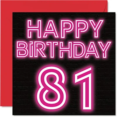 Abbildung von Lustige Geburtstagskarten zum 81. Geburtstag für Männer und Frau Neon Glow Happy Birthday Karte Papa Mama Großvater Opa Oma Onkel Tante, 145 mm x Grußkarten, Geburtstagskarte