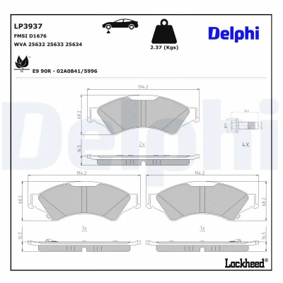 Abbildung von DELPHI LP3937 Bremsbelagsatz mit akustischer Verschleißwarnung FORD USA: Ranger Crew Cab Pickup
