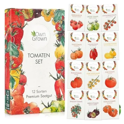 Abbildung von Tomaten Samen Set : 12 Sorten Tomatensamen für Garten und Balkon Anzuchtset Alte Gemüse Geschenk Tomatensorten OwnGrown