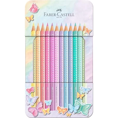 Abbildung von Faber Castell Buntstift Sparkle Pastell, (12 tlg), Pastellfarben, im Metalletui und mit Glitzerapplikationen