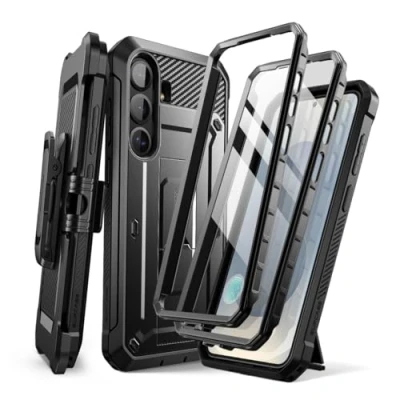 Abbildung von SUPCASE für Samsung Galaxy S25 Plus Hülle Bumper Case mit 2 Vorderseite (ohne Displayschutz + Displayschutz) Outdoor Handyhülle Gürtelclip und Ständer [UBPro] (Schwarz)