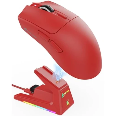 Abbildung von ATTACK SHARK X1 Gaming Maus mit Magnetischer Ladestation, PixArt PAW3395PRO Sensor, 40000 DPI, BT/2,4G Kabellos/Kabelgebunden, 53g SUPERLIGHT Maus, 100M Mikroschalter für PC/Xbox/PS/Mac Rot