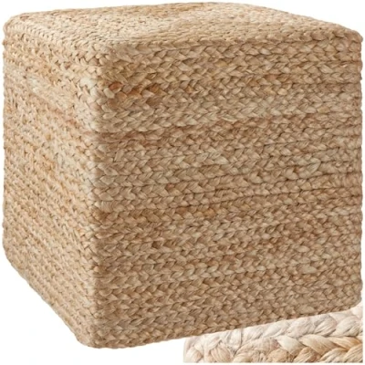 Abbildung von tectake® handgefertigter Jute Pouf Boho, Hocker rund, Room Decor Möbel, Bodenkissen, Sitzkissen Boden, Hocker, Polsterhocker, Sitzsack, Sitzhocker, Bodensitzkissen Cube