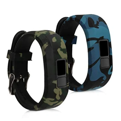 Abbildung von kwmobile Armband kompatibel mit Garmin Vivofit jr. / 2 2x Silikon Fitnesstracker Sportarmband Camouflage Schwarz Hellgrün Dunkelgrün