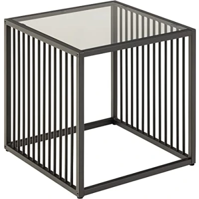 Abbildung von ACTONA GROUP Couchtisch &quot;Strington Beistelltisch&quot;, Ecktisch, schwarzer Marmoroptik, vertikalen Metalllamellen, H: 63 cm