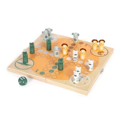 Abbildung von small foot Ludo „Safari“ aus Holz, Reisespiel für 4 Spieler, Gesellschaftsspiel Kinder ab 3 Jahren, 12642