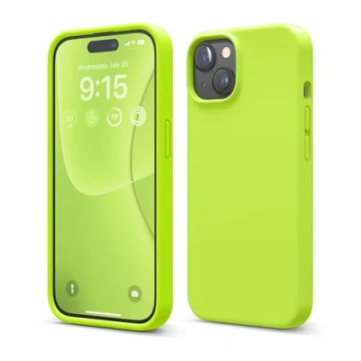 Abbildung von elago Flüssig Silikon Case Kompatibel mit iPhone 15 Hülle, Premium Handyhülle, Ganzkörper Schutzhülle [4 Lagige Stoßfeste Struktur], Kratzfestes Weiches Mikrofaserfutter (Limettegelb)
