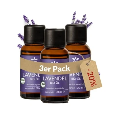 Abbildung von Heldengrün® Bio Lavendelöl [100% NATURREIN] Der Echte Lavendel Lavandula Angustifolia Ätherisches Öl Duftöl für Aromatherapie 3 x 30 ml