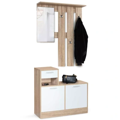 Abbildung von IDMarket Garderobe für den Eingangsbereich mit Spiegel Paulin Design Buche weiße Türen