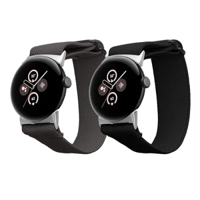 Abbildung von kwmobile 2X Sportarmband kompatibel mit Google Pixel Watch 3 41mm / 2 1 Armband Sport Ersatzarmband Set aus Nylon für Fitnesstracker Schwarz Grau