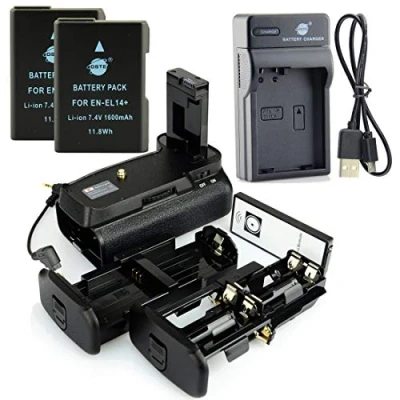 Abbildung von DSTE IR Remote MB D31 Batteriegriff + 2x EN EL14 Batterie USB Ladegerät für Nikon D3100 D3200 D3300 D5300