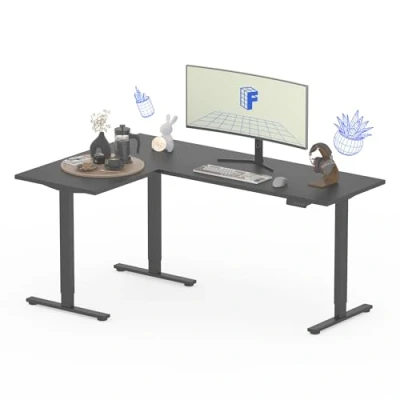 Abbildung von FLEXISPOT 180 * 120cm Höhenverstellbarer Schreibtisch Elektrisch, mit 4 Speicher Tasten，L förmiger Eckschreibtisch 3 Beinen, Verstellbarer (Schwarz)
