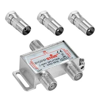 Abbildung von Poppstar SAT Verteiler Splitter analog/digital Antenne (Umschalter 2 fach für TV Satellit Kabel Fernseher Radio LNB)