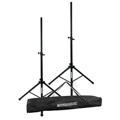 Abbildung von Pronomic SPS 2A Boxenstativ Alu Set 2 PA Lautsprecherständer aus Aluminium Boxenständer mit federgelagertem Rastbolzen ausziehbar von ca. 112 183 cm inkl. Transporttasche Schwarz