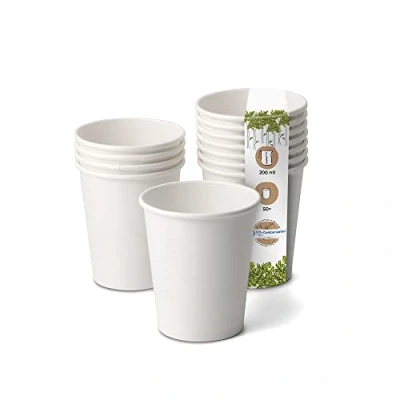 Abbildung von GREENBOX Bio Pappbecher I Einweggeschirr Trinkbecher Papierbecher kompostierbare und biologisch abbaubare Becher weiße, unbedruckte, umweltfreundliche Kaffeebecher 50 Stück 200ml 8oz