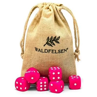 Abbildung von Waldfelsen 6, 12, 20, 30 oder 50 hochqualitative Würfel Standardgröße 16 mm Acrylwürfel Knobel Spielwürfel Dice 6 seitig sechsseitig Spielzubehör Set mit Stoffbeutel (Pink, Stück)