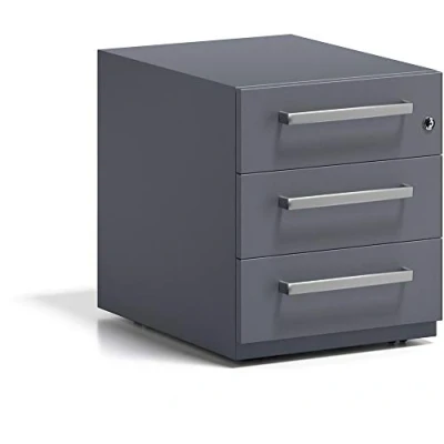Abbildung von BISLEY Rollcontainer Note mit Griff, 3 Universalschubladen, Metall, 634 Anthrazitgrau, 56.5 x 42 49.5 cm