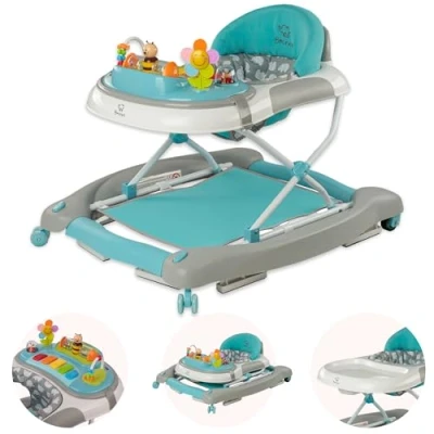 Abbildung von Bronea Lauflernhilfe Happy Life 4 in 1 Babywalker Gehfrei Baby Lauflernwagen Schaukel Blau, (Laufhilfe für ab 6 Monate, Musik &amp; Licht, Höhenverstellbar, Klappbar), Im nu auf Knopfdruck zum Schaukel, Widerstand Reifen einstellbar
