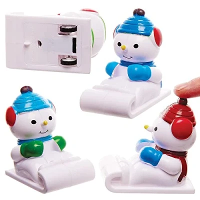Abbildung von Baker Ross FX411 Schneemann Schlitten Aufziehautos 4er Pack, Kleine Geschenke für Kinder, Adventskalender Nikolausgeschenke Kinder