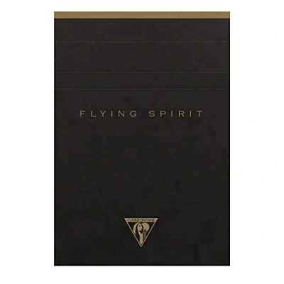 Abbildung von Clairefontaine 102646C Notizblock Flying Spirit, an Kopfseite geleimt, liniert, 10,5 x 14,8cm, 70 Blatt, 1 Stück, Schwarz mit sortierten Designs