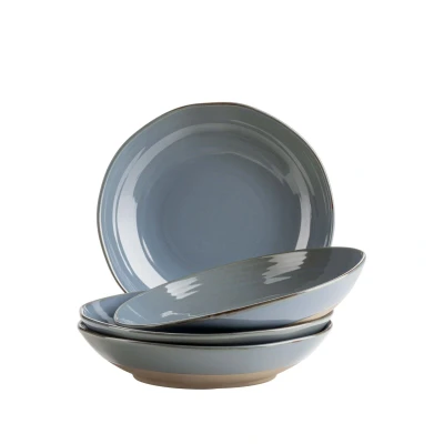 Abbildung von MÄSER Serie Nottingham, 4er Suppenteller Set mit filigranem Linienspiel und edler Glasur, große tiefe Teller für Pasta Suppen aus Keramik in modernem Vintage Look, Steinzeug, Grau Blau