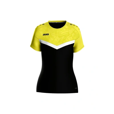 Abbildung von JAKO ICONIC T Shirt Schwarz, Soft Yellow, Gr.34 Funktionsshirt Damen Kurzarm, Nachhaltiges Sport aus 100% recyceltem Polyester, Feuchtigkeitstransportierend und atmungsaktiv
