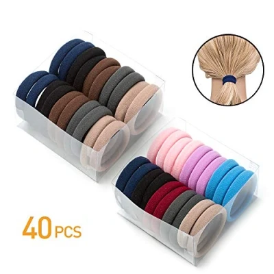 Abbildung von IvyLife Haargummis, 40 Stücke Haargummis Bunt Ohne Metall aus Baumwolle Elastisches Haarbänder Mädchen Damen Stirnband Seil für Dicke Schwere Und Lockiges Haar Pferdeschwanz Halter (Color)