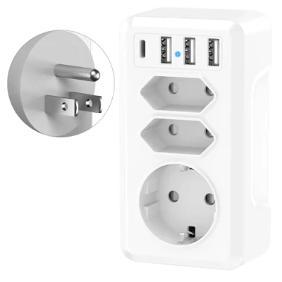 Abbildung von 7 in 1 Reiseadapter USA Adapter Steckdose, Deutschland Stecker Steckdosenadapter mit 3USB &amp;1USB C,3AC, EU to Reisestecker Travel für Amerika Thailand Mexiko Kanada