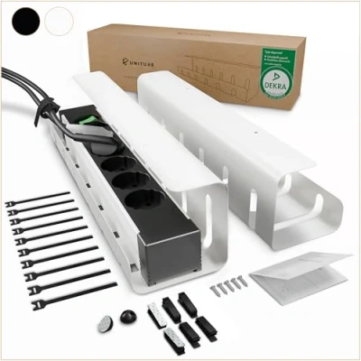 Abbildung von UNITURE® Kabelkanal Schreibtisch [DEKRA Zertifiziert] 2er Set Kabelmanagement 2x40cm Kabelhalter Kabelführung Cable Management Under Desk Weiß