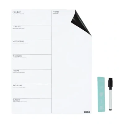 Abbildung von DESQ magnetisches Whiteboard und Wochenplaner 40x30 cm, Kühlschrank Kalender, Magnetische Rückseite, New Generation Design, minimalistischer Aufdruck, Inkl. 5 Magnetsymbole + Whiteboardmarker