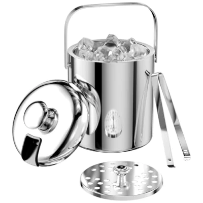 Abbildung von Ghazpmuk 1.3L Eiswürfelbehälter, Edelstahl Eiskübel mit Luftdichtem Deckel, Sieb und Eiszange, Doppelwandiger Isolierter Eiskübel, Eiswürfelkübel, Eiswürfel Eimer, für Bar Party Hause