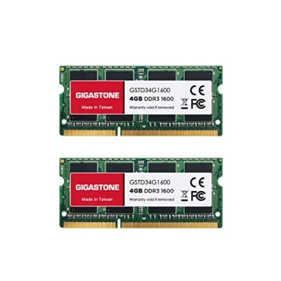 Abbildung von 【DDR3 RAM】 GIGASTONE 8GB Kit (2x4GB) DDR3/DDR3L 1600MHz (1333MHz) PC3 12800 (PC3 10600) CL11 1.35V/1.5V 2Rx8 SODIMM 204 PinNicht ECC ungepuffert Notebook Laptop Hochleistung Arbeitsspeicher Upgrade