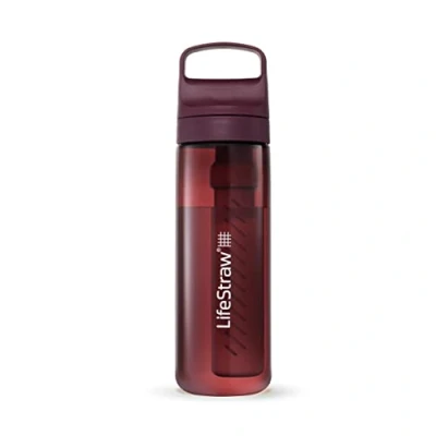 Abbildung von LifeStraw Go Serie BPA freie Trinkflasche mit Wasserfilter 650ml für Reisen und den täglichen Gebrauch entfernt Bakterien, Parasiten, Mikroplastik + verbessert Geschmack, Merlot Away (rot)
