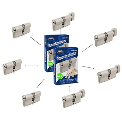 Abbildung von GERCAR Pro Schließzylinder MIX 7er gleichschließend nach Wunsch kombinierbar aus 7 Profilzylinder oder Knaufzylinder 60/70 / 80/90 mm inkl. 35 Schlüssel One Key System frei konfigurieren