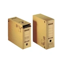 Abbildung von Leitz Premium Archiv Schachtel mit Verschlusslasche, 120 mm Rückenbreite, Aktenkarton A4, Aufbewahrungsboxen für 15 Hängemappen, 100 % recycelbar, Faltbare Kartonverpackung, 10 Stück, Braun, 60860000
