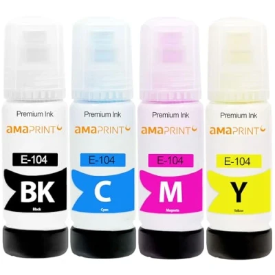 Abbildung von Amaprint 4 XL Tinte kompatibel mit Epson 104 passend für EcoTank ET 1810 2710 2711 2712 2714 2715 2720 2721 2726 2810 2811 2812 2814 2815 2820 2821 2825 2826 4700 4800 (4 x 70ml)