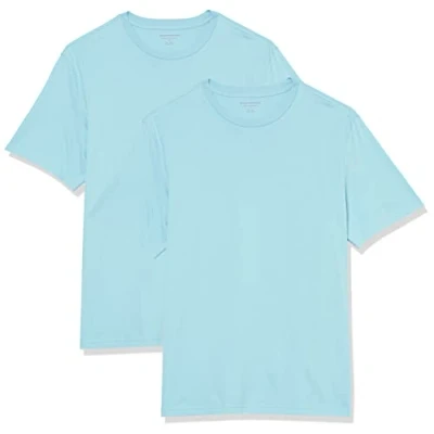 Abbildung von Amazon Essentials Herren Kurzärmliges T Shirt mit Rundhalsausschnitt in normaler Passform, 2er Pack, Hellblau, 4XL Große Größen Tall