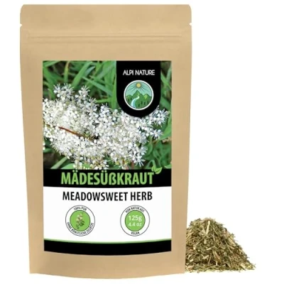 Abbildung von Mädesüß Tee (125g), Mädesüßkraut, geschnitten, schonend getrocknet, 100% rein und naturbelassen zur Zubereitung von Tee, Mädesüßtee, Kräutertee