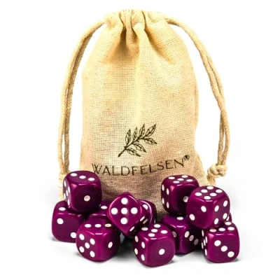 Abbildung von Waldfelsen 6, 12, 20, 30 oder 50 hochqualitative Würfel Standardgröße 16 mm Acrylwürfel Knobel Spielwürfel Dice 6 seitig sechsseitig Spielzubehör Set mit Stoffbeutel (Lila, 12 Stück)