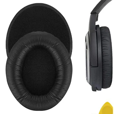 Abbildung von Geekria QuickFit Protein Leder Ersatz Ohrpolster für Sennheiser HD418, HD419, HD428, HD429, HD439, HD438, HD448, HD449 Kopfhörer Ohrpolster, Headset Ersatzteile (Schwarz)