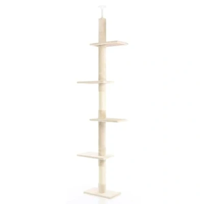 Abbildung von Fudajo Kratzbaum deckenhoch 230276 cm in Beige, Katzenkratzbaum mit 4 Ebenen, Katzenbaum Deckenspanner höhenverstellbar, Katzenmöbel Sisal